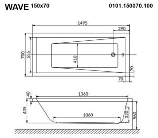 Акриловая ванна Whitecross Wave 0101.150070.100 150x70см белый глянец